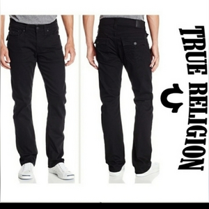 True Religion Ricky‎ Straight Denim Jeans Jet Black w/Flaps 32x35 Super T Stitch